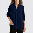 thumbnail image 3 of Cotton Linen 3/4 Length Sleeve Tops for Women Casual V Neck Shirts Lightweight Loose Blouses Business Casual Outfits Three Quarter Sleeve Pullover Solid Summer Vocation Clothes Blue L, 3 of 8