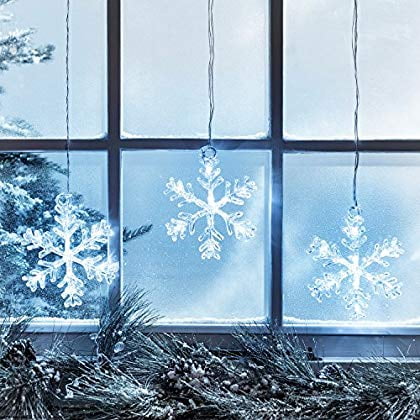 Battery Operated Cool White LED Acrylic Snowflake Hanging Christmas