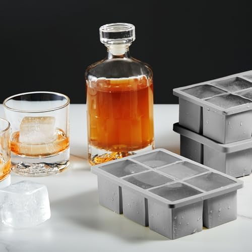Silicone Large Ice Cube Trays with Lid Pack of 4, Stackable Big Square Ice Cube freezer Molds for Whiskey Cocktails Bourbon Soups Frozen Treats