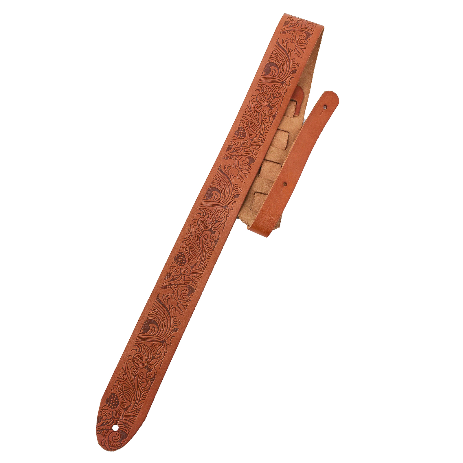 Walker & Williams SP-73 Saddle Tan Italian Leather Guitar Strap with Live Oak Tooling