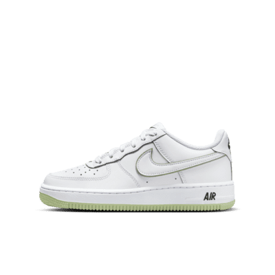 Nike Air Force 1 Big Kids' Shoes Color: White/White/Black/Honeydew Size: 6.5Y