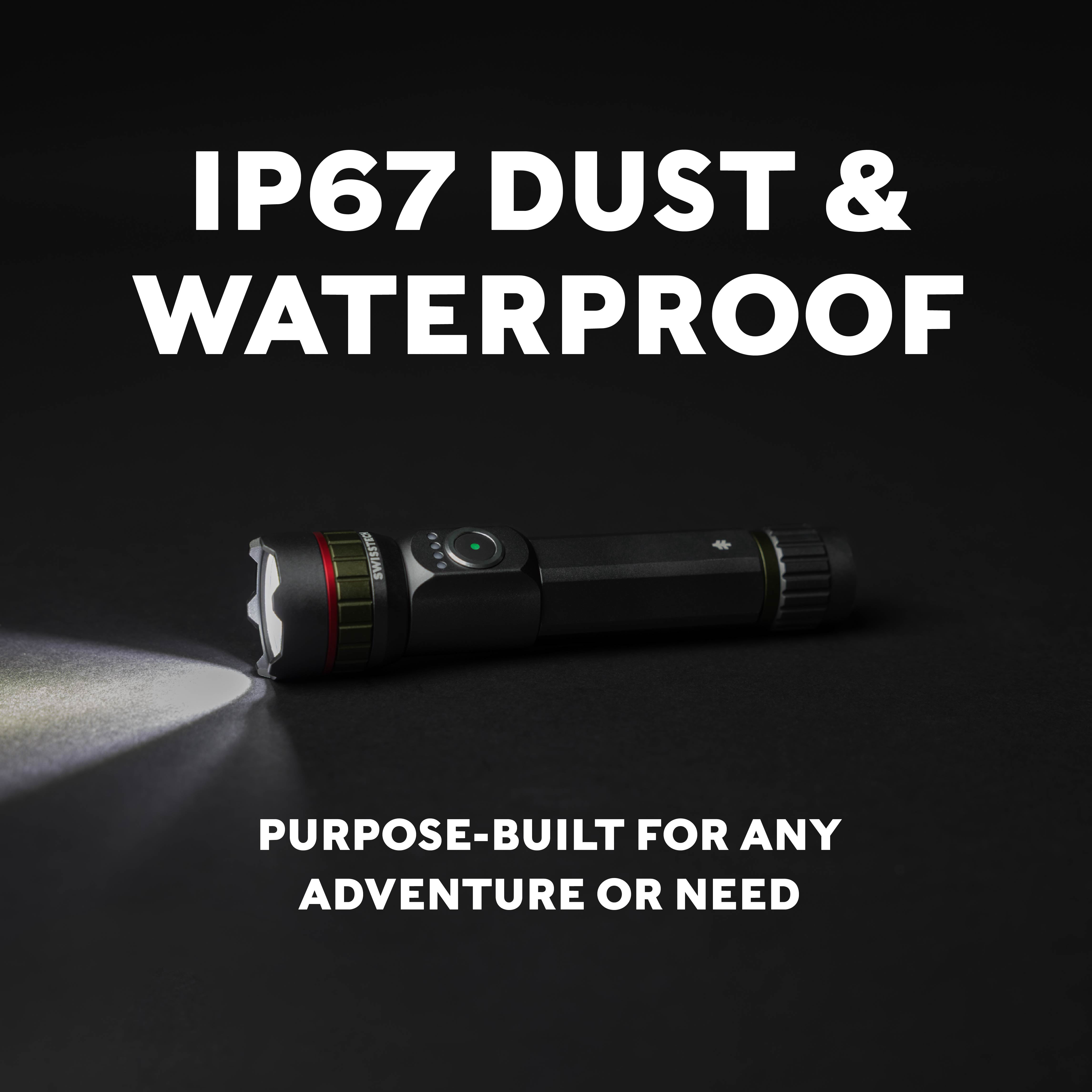 Swiss Tech 3000 Lumen Rechargeable LED Flashlight with IP67 Waterproof Magnetic Tailcap