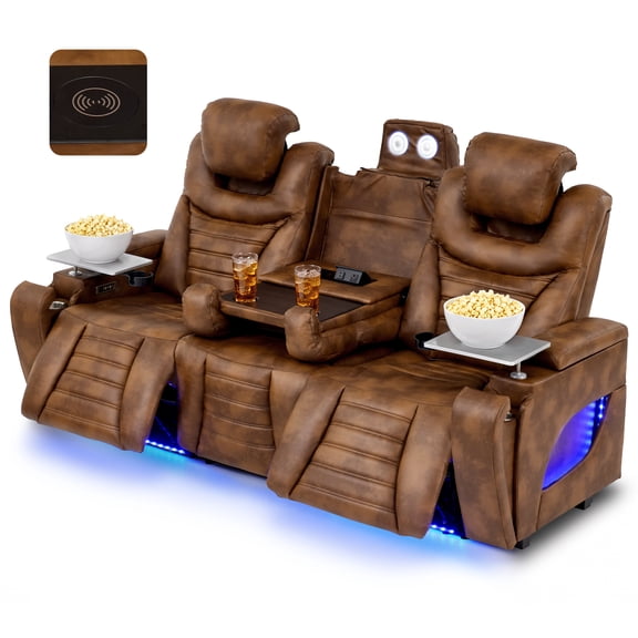 IPKIG 3-Seater Power Reclining Sofa, Loveseat with Flip-Up Backrest and Power Headrests & Zero-Wall Design & Read Light