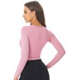 thumbnail image 3 of Manyakai Womens Ballet Dance Warp Tops Tie Self Waist Shirts Long Sleeve Pullover Fitness Yoga Tee Pink XL, 3 of 5
