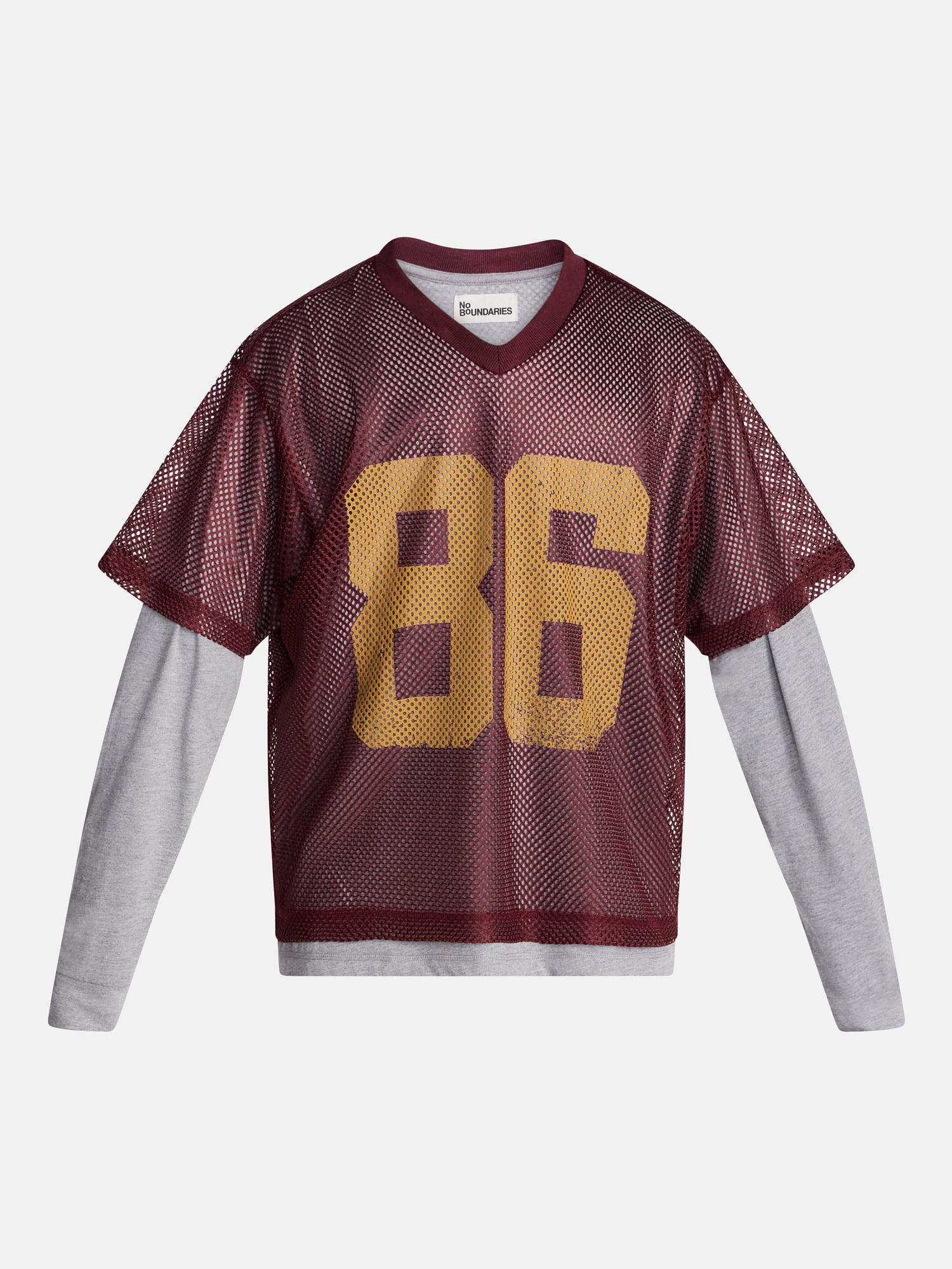 No Boundaries 90s Layered Look Mesh Jersey with Long Sleeves Tee Shirt, Men's XS-5XB