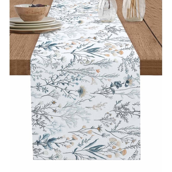 Hokiten Table Runners 70 Inches Long Dress Scarves, Blue Flower Farmhouse Coffee/Dining/Kitchen Table Decor, Holiday Table Runner, Watercolor Floral Leaves Spring Botanical 13x70 Inch