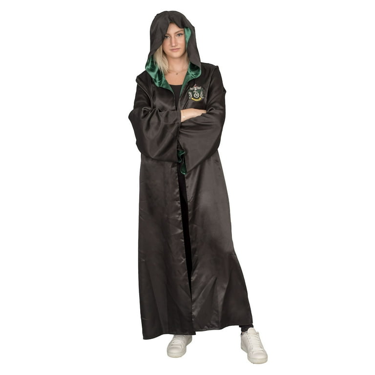 Harry Potter Slytherin Costume Black and Green Long Robe with Hood 