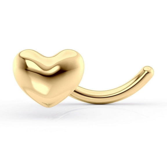 20 Gauge Curved 14K Yellow Gold Heart Nose Ring
