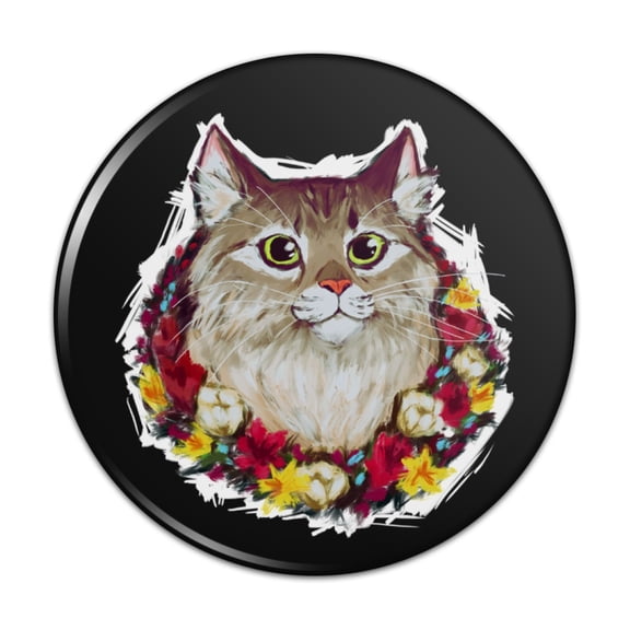 Painted Tabby Cat with Flowers Kitchen Refrigerator Locker Button Magnet
