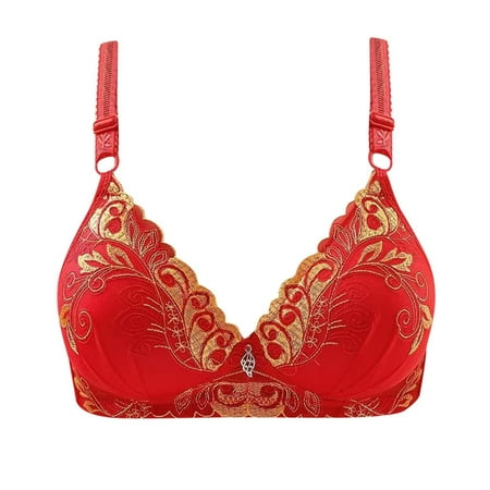 HYSYSB Push Up Bras balconette Bras for Women daisy Bra compression Bra high Support Bras for Strap Full Coverage Up Bras No Underwire Wireless Bras comfortable Sports Bras for Women Red 42
