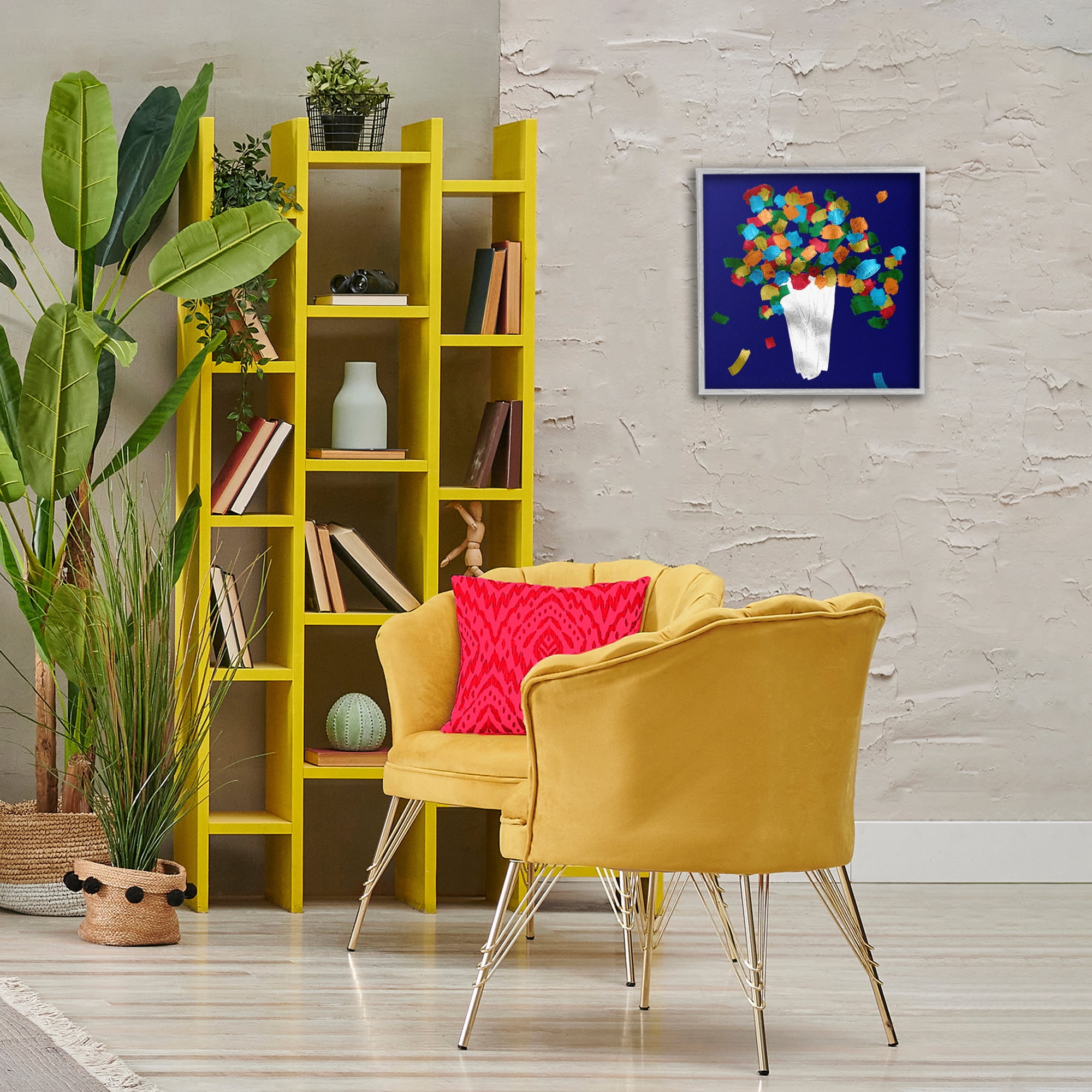 Stupell Industries Abstract Flower Vase Botanical & Floral Painting Gray Framed Art Print Wall Art, 17 x 17