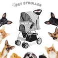 thumbnail image 2 of Pet Stroller (Gray) Dog Cat Small Animals Carrier Cage 4 Wheels Folding Flexible Easy to Carry for Jogger Jogging Walking Travel Up to 30 Pounds with Sun Shade Cup Holder Mesh Window, 2 of 10