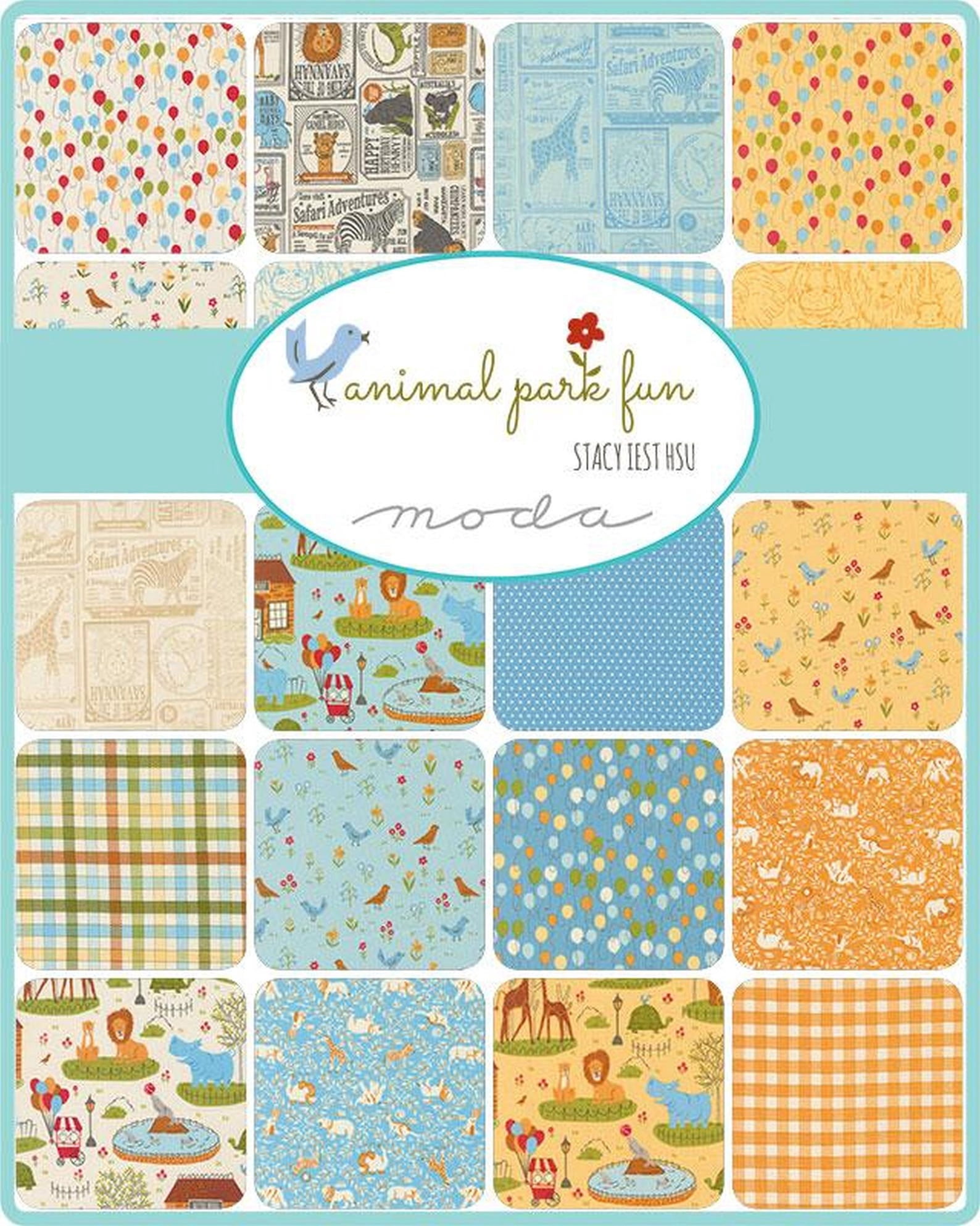Moda Fabrics Animal Park Fun Layer Cake by Stacy Iest Hsu 10-inch Precut Fabric Squares (42 pcs)