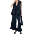 thumbnail image 2 of Conjuntos Casuales de Dos Piezas para Mujer: Chaleco Sin Mangas con Volantes y Pantalones Anchos. Negro S, 2 of 7