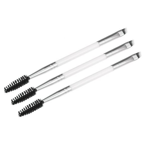 Vocoste 3pcs Soft Double Sided Eyebrow Brush Angled Eye Brow Brush Eyelash Extension Brush Silver Tone White