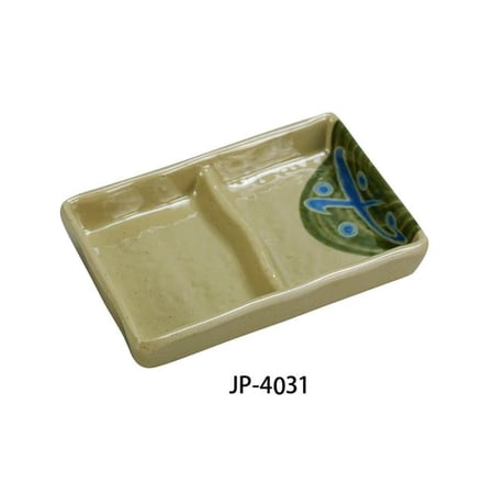 Yanco JP-4031 2.5 oz Japanese Divided Sauce Dish - Double - Melamine, Multi Color - 5 x 3.5 in. - Pack of 48