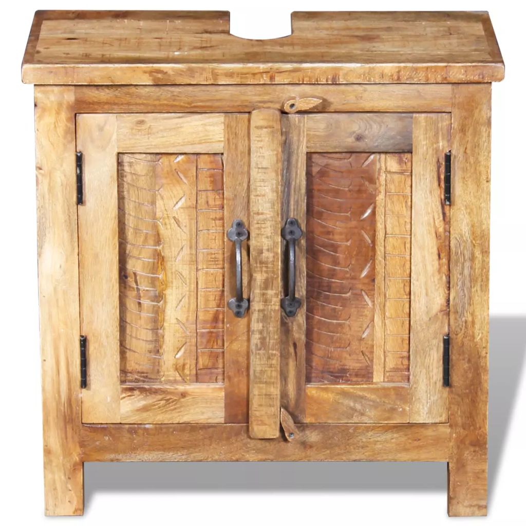 Kepooman Bathroom Solid Mango Vanity Cabinet Set with 2 Doors & Mirror, Brown Kepooman Bathroom Solid Mango Vanity Cabinet Set with 2 Doors & Mirror, Brown