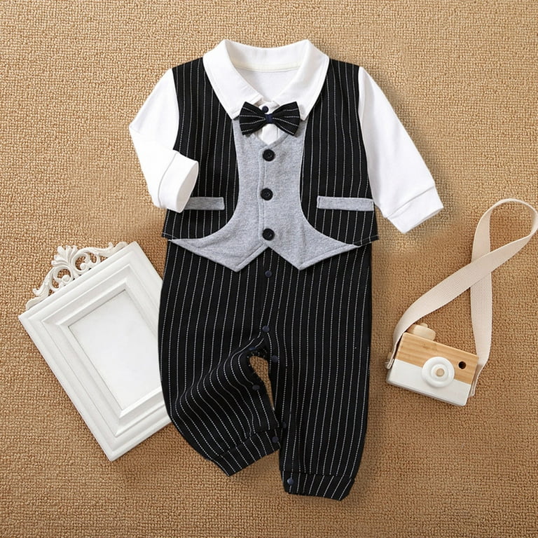 Baby Boys Tuxedo Gentleman Romper Jumpsuit Wedding Outfit 3-14 M
