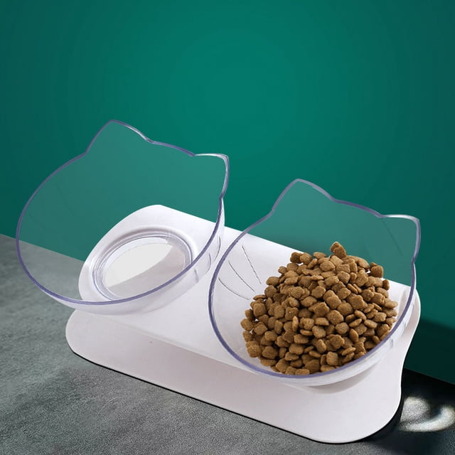 Cuenco para gatos, cuenco alto para perros y gatos, protección para el cuello, cuenco para mascotas, de plástico, antideslizante, con boca oblicua, cuenco doble para beber agua