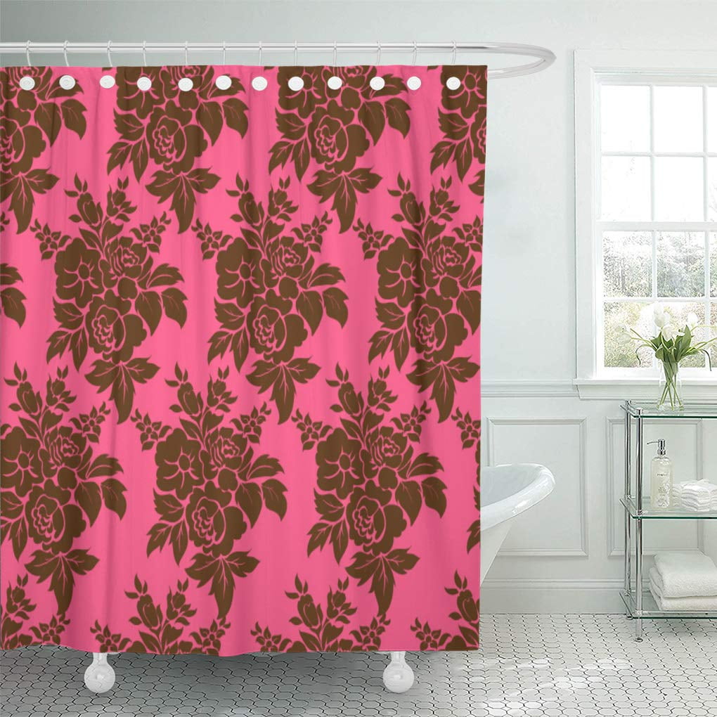 CYNLON Baroque Pink Abstract Damask Brown Antique Beauty Color Curtains