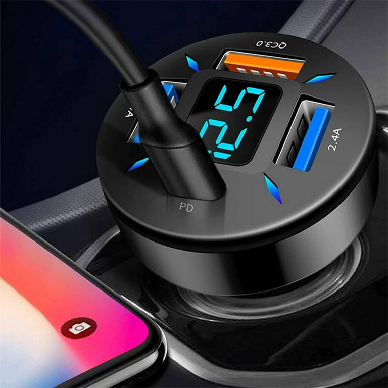 4 Ports USB PD Car Charger Adapter LED Display QC3.0 Fast Charging  Accessories