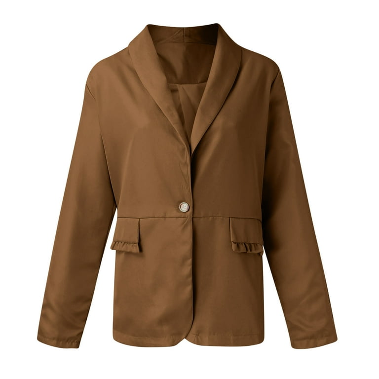 Entyinea Womens Blazers Casual Long Sleeve Open Front Office Blazers Suit  Jacket Outwear Brown XL 