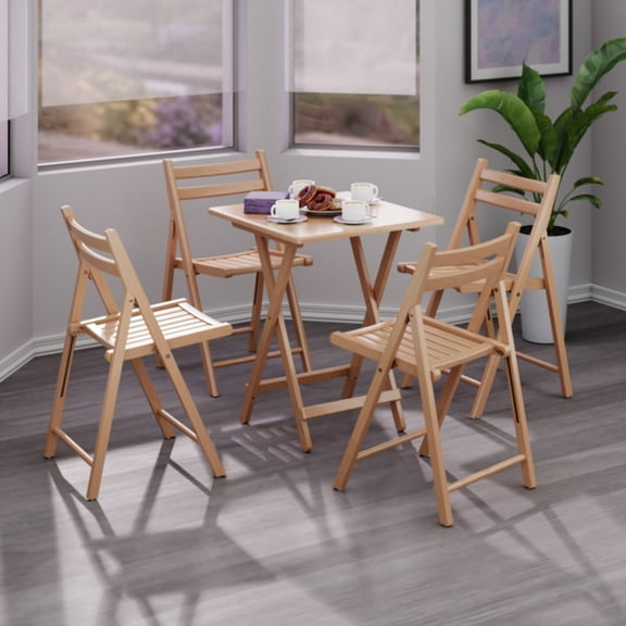 Contemporary Home Living 5-Piece Square Wooden Folding Table and Chair Set - 32.25" - Brown