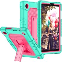 SOATUTO for TCL TAB 8 Plus 8" Tablet Case Cover Model 9138S Shockproof Case with Shoulder Strap Soft Silicone Hard Back Rugged Full-Body Kids Friendly for TCL TAB 8 Plus 8 inch 9138S - Green Pink