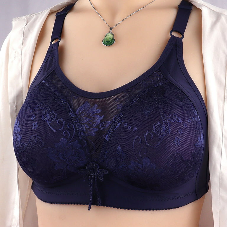 Fsqjgq Jacquard Cotton Lace Bra for Women Plus Size Full Cup Brassiere Push  up Padded Gathered Bras Breathable Underwear Lingerie Blue 38C