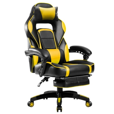 gaming chair armrests adjustable yellow footrest ergonomic sponge headrest lumbar filled support