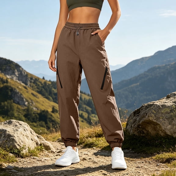 IUYRTFE Women's Outdoor Cargo Pants Windproof Waterproof Utility Trousers with Elastic Waist and Multiple Pockets
