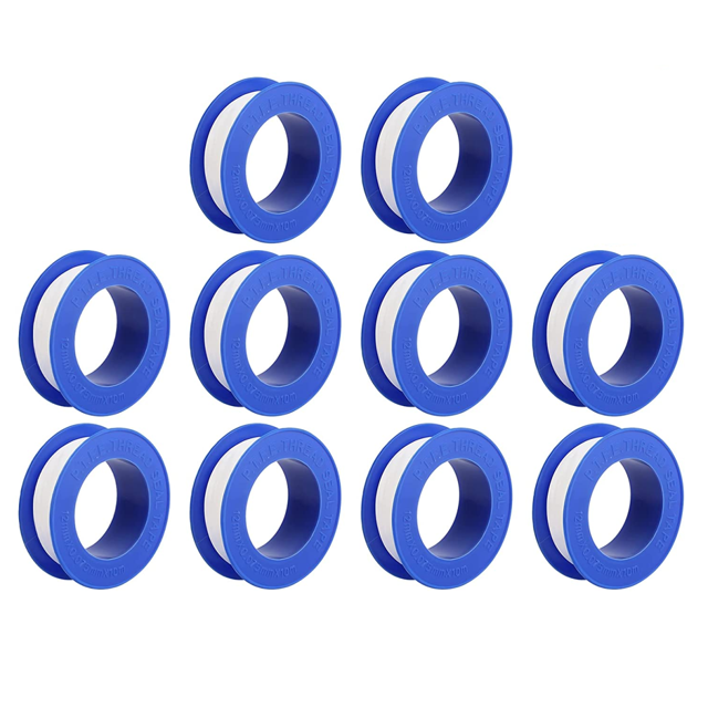 10 rollos de cinta de sellado de roscas, cinta de Ptfe de 12 mm * 0,075 mm * 10 m, sellador de tubería de agua para cabezal de ducha de plomero