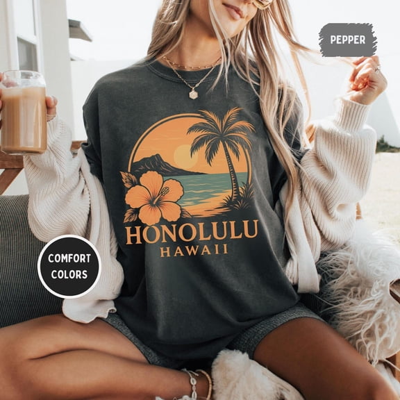 Velto Honolulu Hawaii Shirt Honolulu Vintage Shirt Hawaii Vacation Trip Souvenir Beach tshirt Aloha State coconut girl gift beachy All Size S-5XL