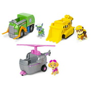 Paw Patrol Cruiser Vehicle with Collectible Figure, Rocky?s Recycle Truck, Rubble?s Bulldozer, Skye?s Helicopter