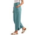 thumbnail image 7 of Oksale Boho Pants for Women Petite Pull On Cozy Cotton Pants with Pockets Elastic High Waist Summer Casual Pants Loose Wide Leg Trousers Mint Green 2XL, 7 of 7