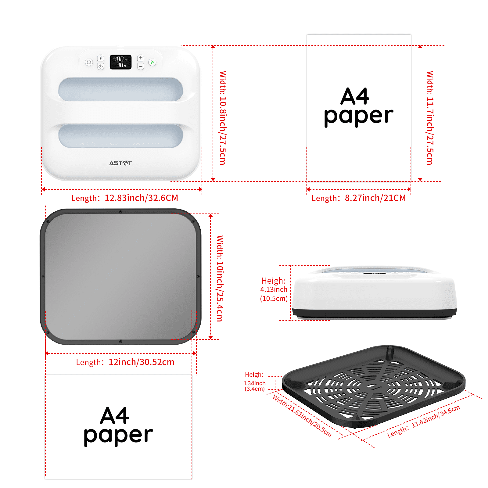 AST&T Heat Press Machine 12"x10" White, Portable Digital Easy Press, Ideal for HTV Vinyl, Sublimation and DIY T-Shirt Projects