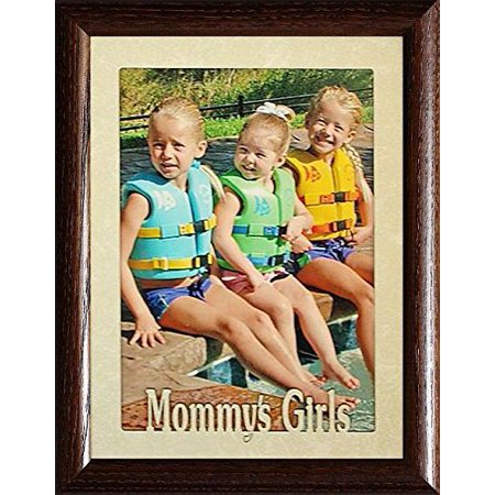 5X7 Jumbo ~ Mommy's Girls Portrait Picture Frame ~ Laser Cut Cream Marbled Matboard (Walnut)