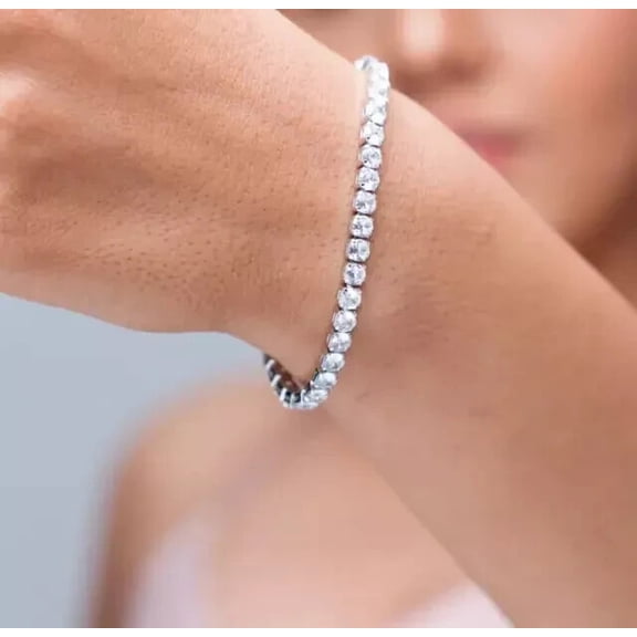 4mm Women's Tennis Bracelet 14K White Gold Plated Silver Round Cut Lab Created Diamond