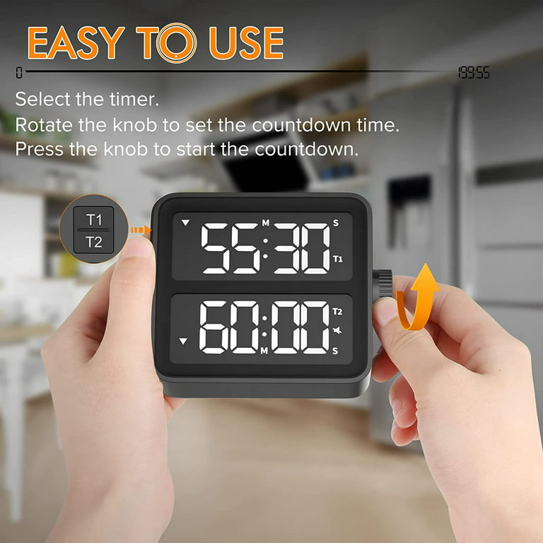 Vocoo Dual Kitchen Timer, Dual Channels Countdown Count Up Digital Stopwatch with LED Display, Black, Battery Included, Size: One size, Gray