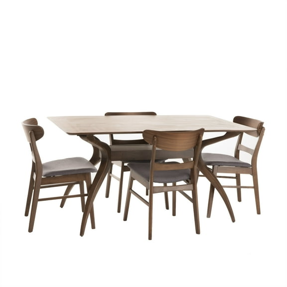 Noble House Lydia Natural Walnut Wood 5-Piece Dining Set