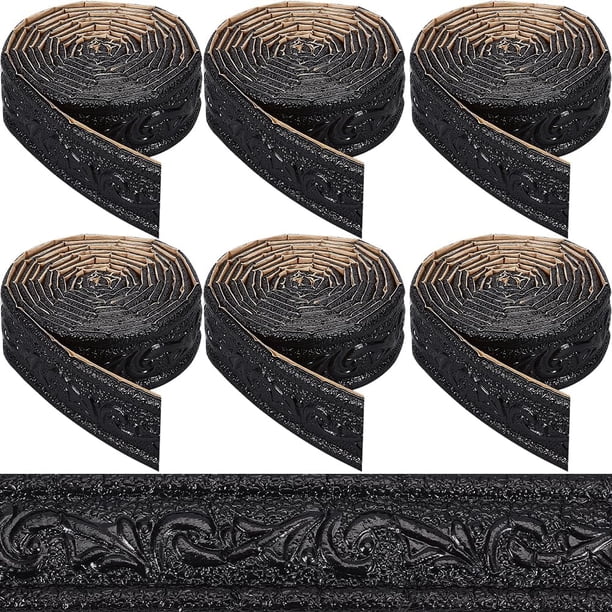Moldura autoadhesiva 3D negra de 543 x 1,8 pulgadas para papel tapiz, borde flexible para zócalo, borde de pared adhesivo con espejo, líneas de base de espuma