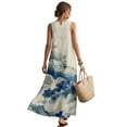 thumbnail image 2 of Jiueut Wave Print Sleeveless Maxi Dress Women with Pockets, Linen Look Flowy Casual Long Sundress Loose Fit Summer Beach Vacation Crewneck Dress, L, 2 of 7