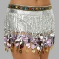 thumbnail image 3 of Felirenzacia Belly Dance Hip Scarf for Women, Thick Tassels Sequin Fringe Skirt, White,Free Size, 3 of 3