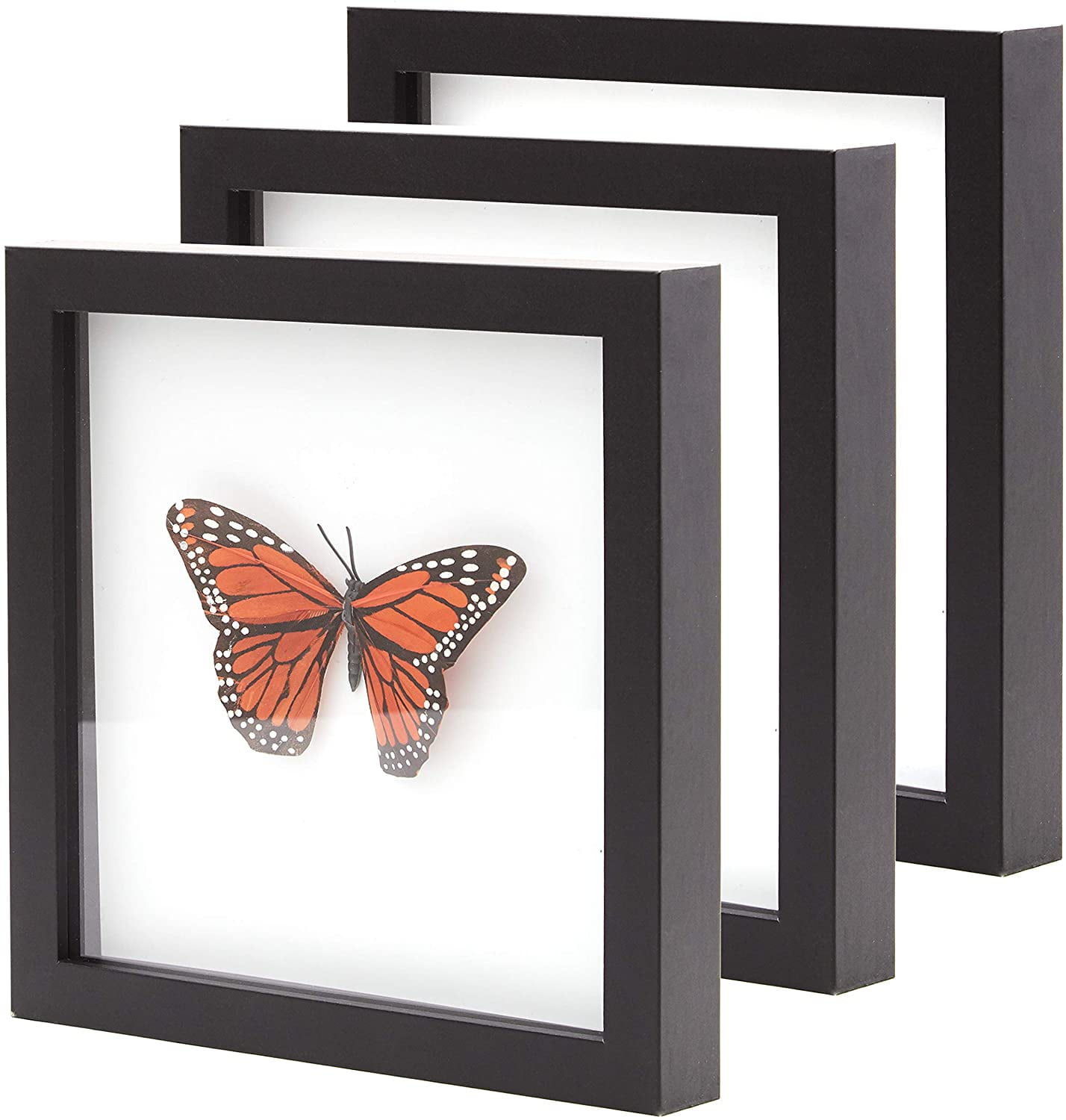 Eucatus 8x8" Square Black Wooden Shadow Box Display Frames, 3 Pack