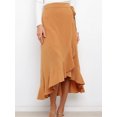 thumbnail image 2 of Cuteduck Women's High-Waisted Ruffle Wrap Skirt Elegant Casual Midi Skirt with Side Tie S-XL, 2 of 6