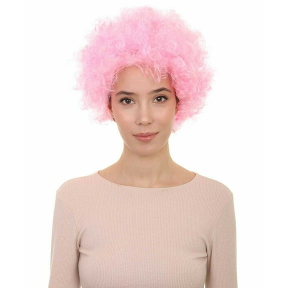 HPO Adult Women's Pink Color Curly Wave Big Halloween Wig Cosplay Disco Party!