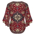 thumbnail image 6 of Red Floral Persian Rug Women's V-Neck Blouse With 3/4 Ruffled Bell Sleeves Casual Top Ladies Blouses, 6 of 7
