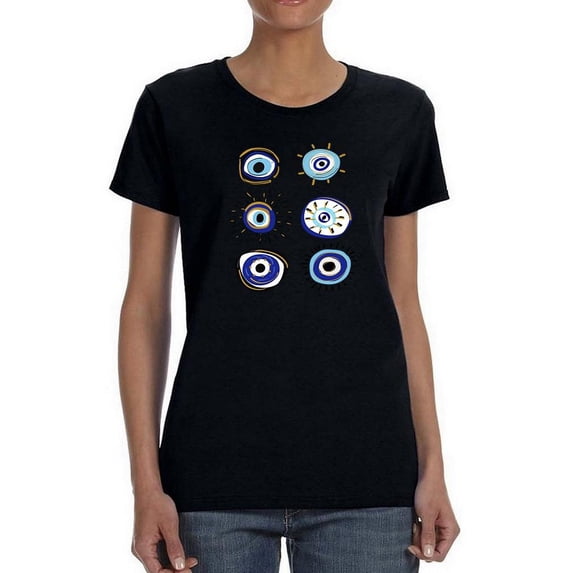 Hand Drawn Nazar Eyes Wt Shaped T-Shirt Women -Image by Shutterstock, Female x-Large