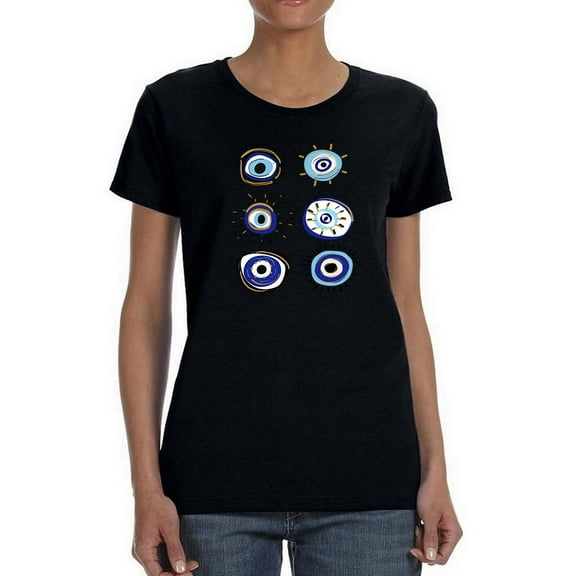 Hand Drawn Nazar Eyes Wt Shaped T-Shirt Women -Image by Shutterstock, Female x-Large