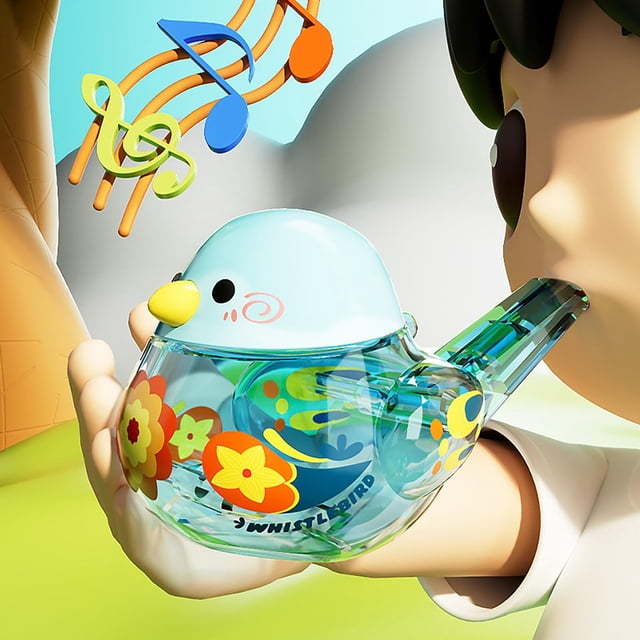 Linnome Plastic Bird Whistle with Hanging Rope Musical Playthings Sound Generator for Outdoor Play Blue